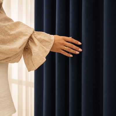 Navy Cotton Eyelet Curtains