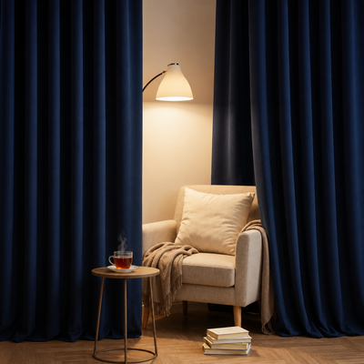 Navy Cotton Eyelet Curtains