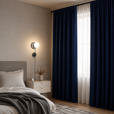 Navy Cotton Eyelet Curtains