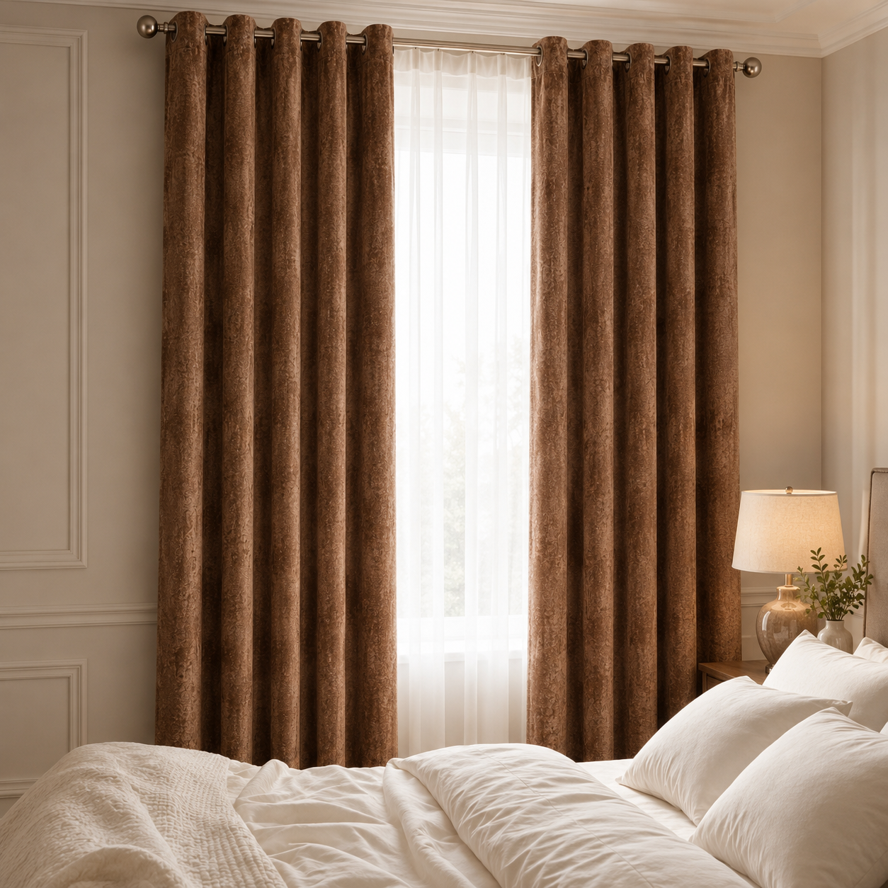 Luxe Velvet Mocha Eyelet Curtains