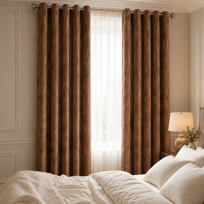 Luxe Velvet Mocha Eyelet Curtains