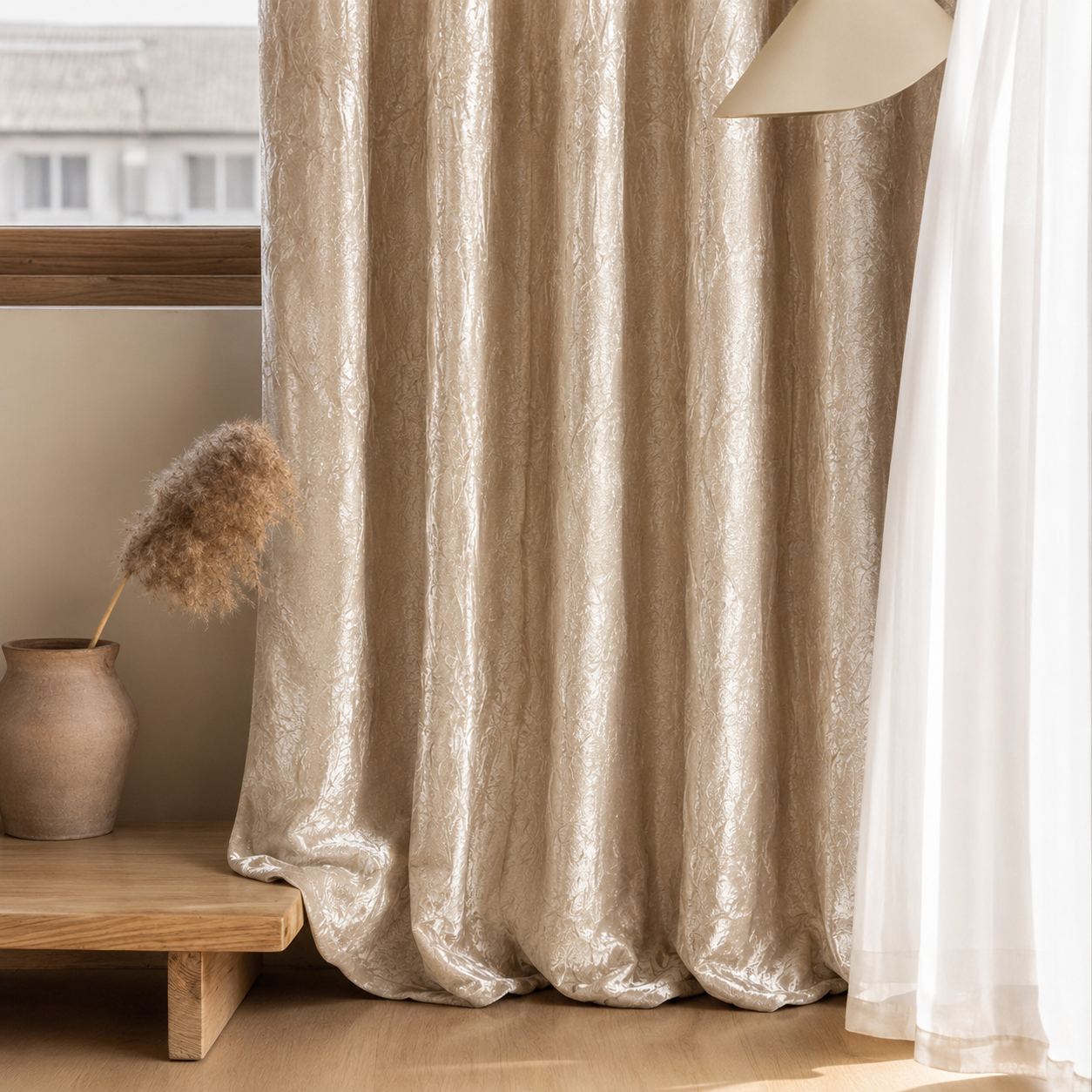 Sahara Weave Eyelet Curtains- Champagne Beige